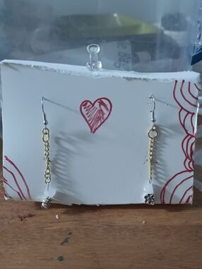 Gold Chain Drop Earrings with White Bead Dangles